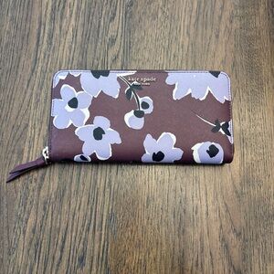 Kate Spade Cameron Floral Maroon & mauve lavender Floral Wallet